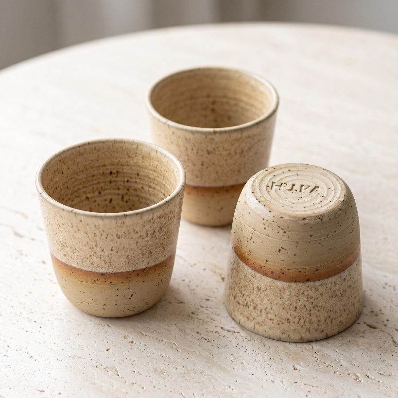 HU.KA Rito — ceramiczne czarki 200 ml, piaskowe szkliwo