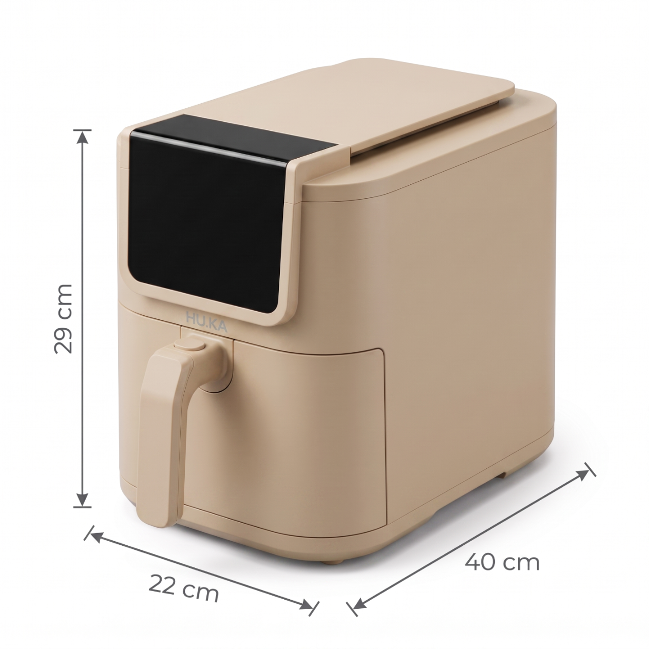 Wymiary HU.KA CrunchUp: 40 × 22 × 29 cm — infografika, edycja Dune Sand